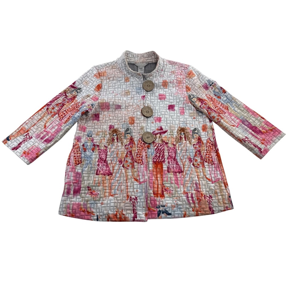 Multiples PM Jacket Womens Artsy Fashion Print Button Front Career Wear Blazer